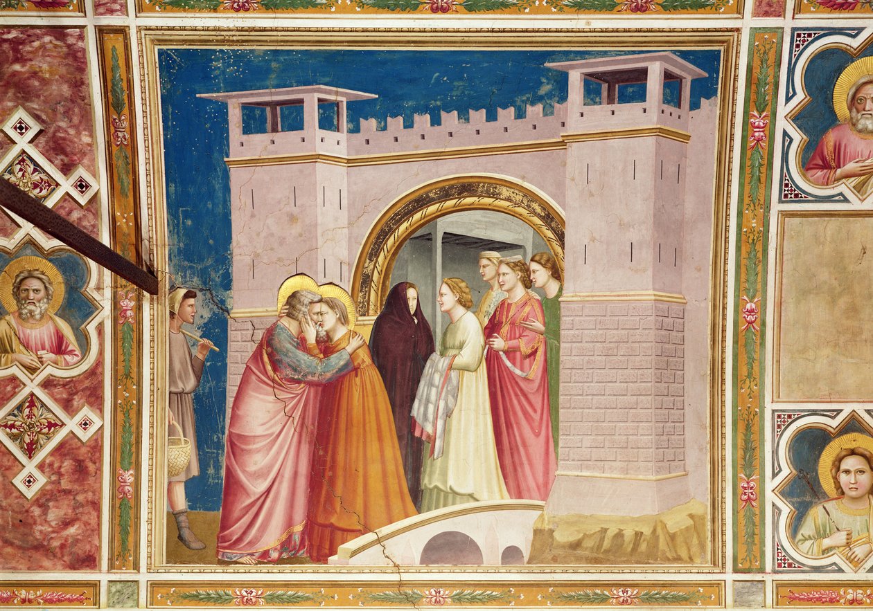 Mødet mellem Joachim og Anne ved Den Gyldne Port, ca. 1305 (se også 102740 og 68796) af Giotto di Bondone