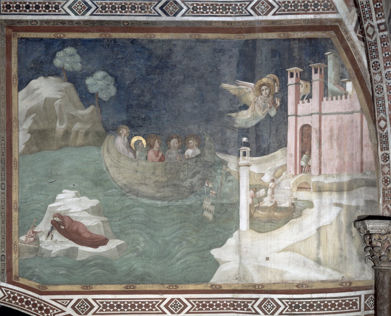 Lazarus og hans søstres mirakuløse ankomst til Marseille, 1320 af Giotto di Bondone