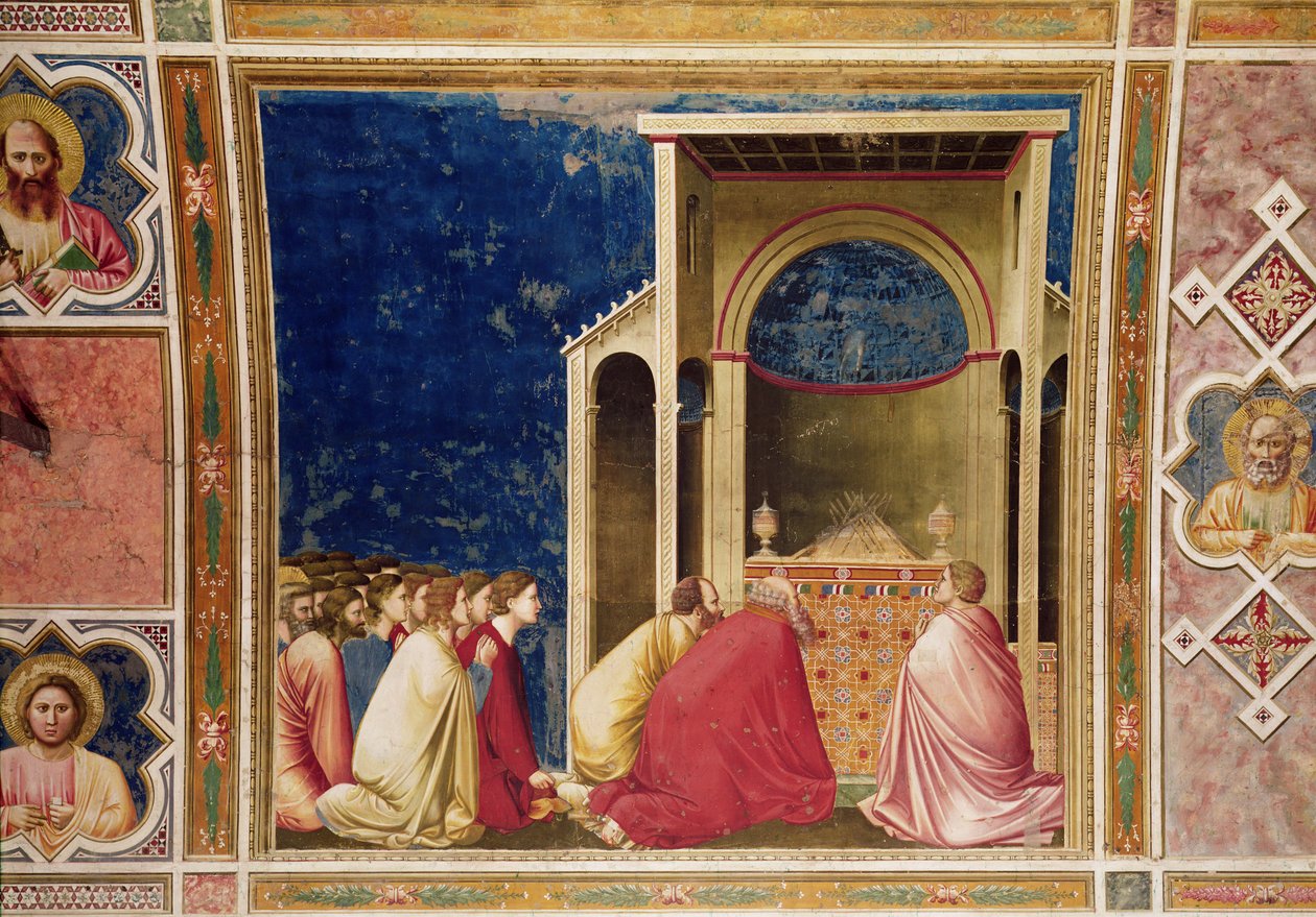 Jomfruens bejlere beder foran stængerne i templet, ca. 1303-05 af Giotto di Bondone