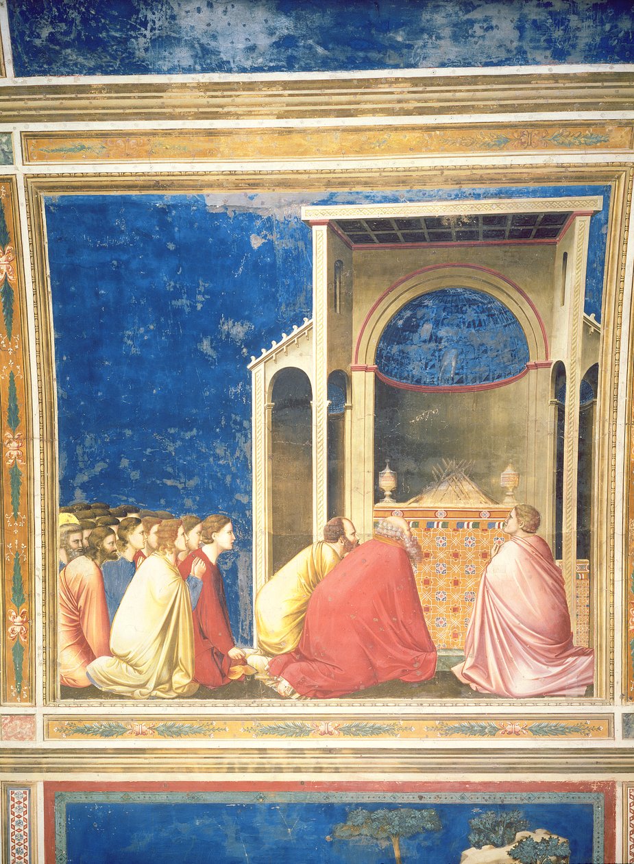 Jomfruens bejlere beder foran stængerne i templet, ca. 1305 (for detaljer se 67132) af Giotto di Bondone