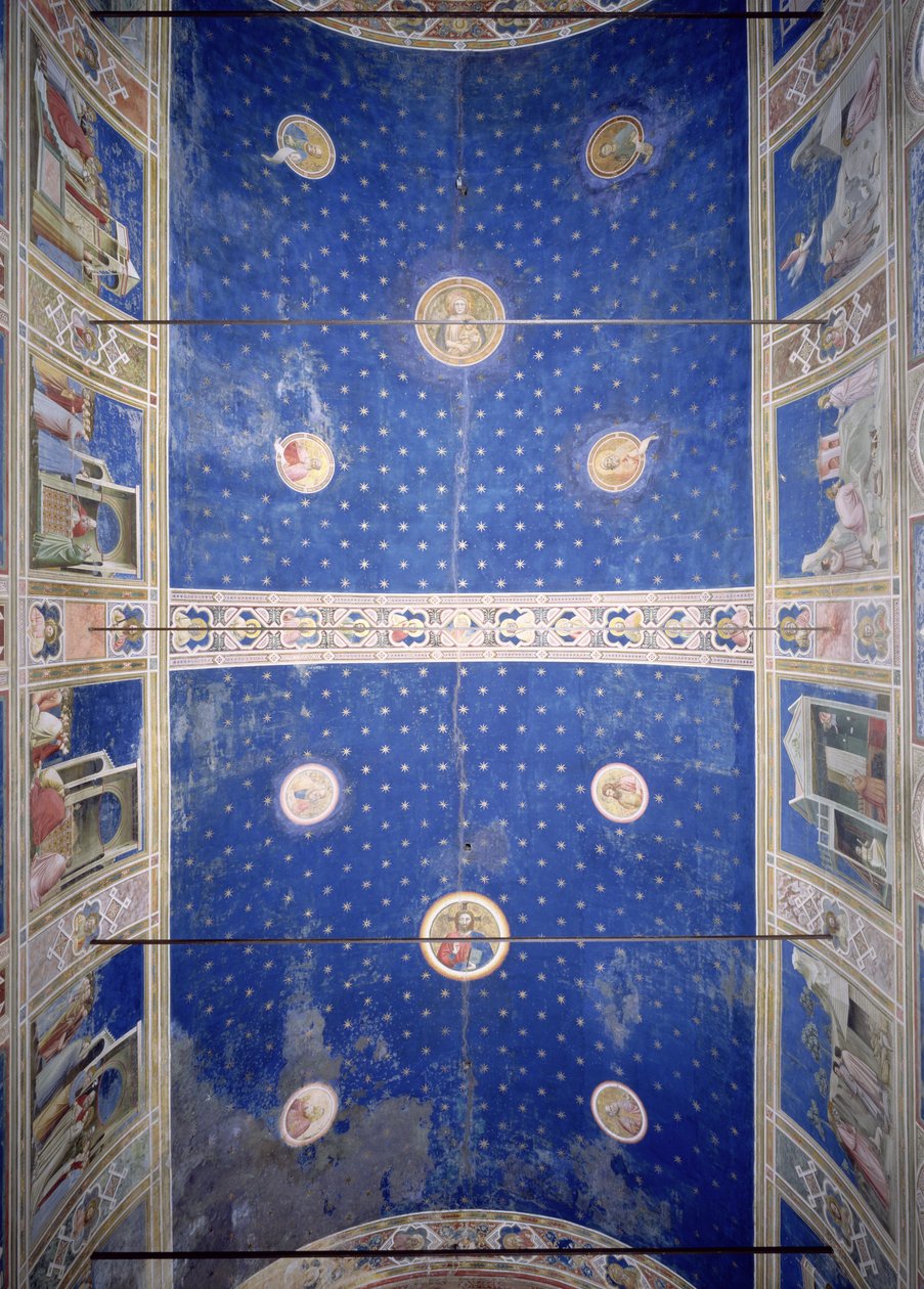 Udsigt til loftsrummet med medaljoner med Kristus, Madonna og barn og kirkens lærere, ca. 1305 af Giotto di Bondone