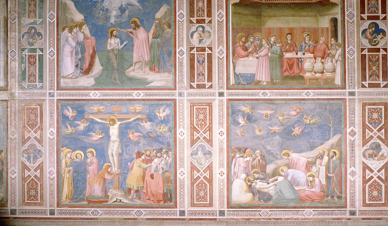 Udsigt over nordvæggens nedre og midterste register, ca. 1305 (detalje) af Giotto di Bondone