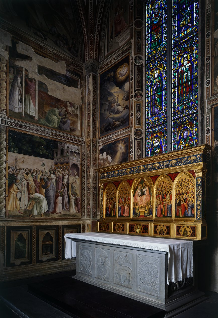 Baroncelli Chapel, Baroncelli polyptykon over alteret, ca 1328, af Giotto (1267-1337), tempera og guld på panel, Basilica of Santa Croce, Firenze. Italien af Giotto (c.1266 1337)