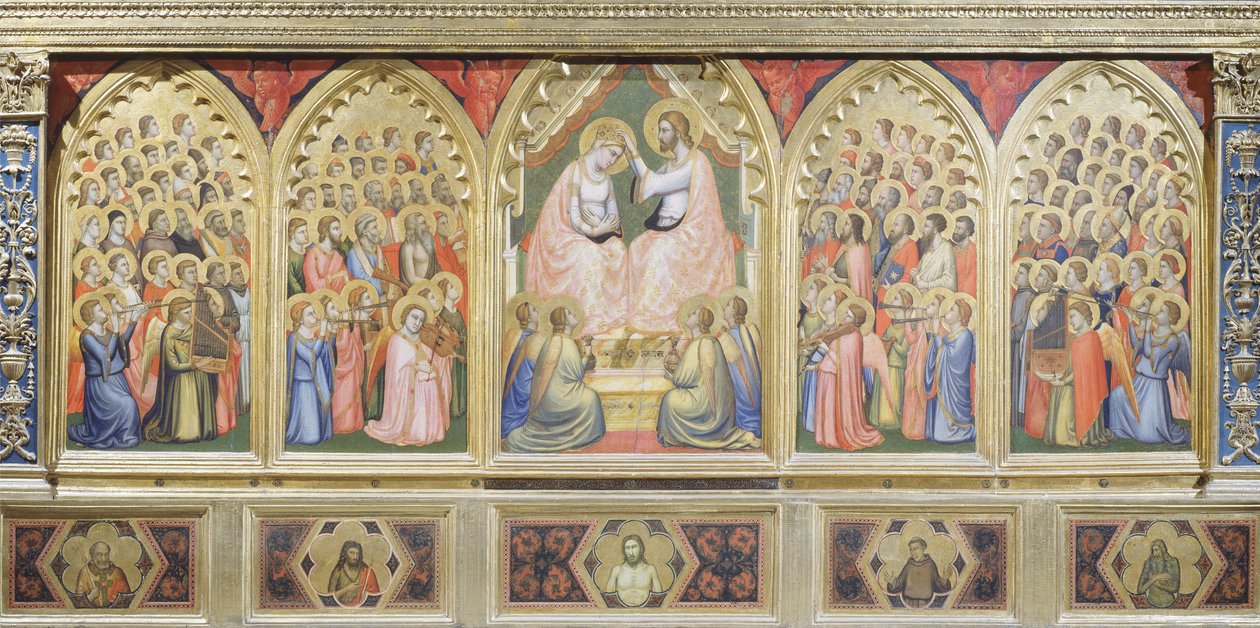 Italien, Firenze, Basilica of Holy Cross, Bandini Baroncelli Chapel, Jomfrukroning af Giotto (c.1266 1337)