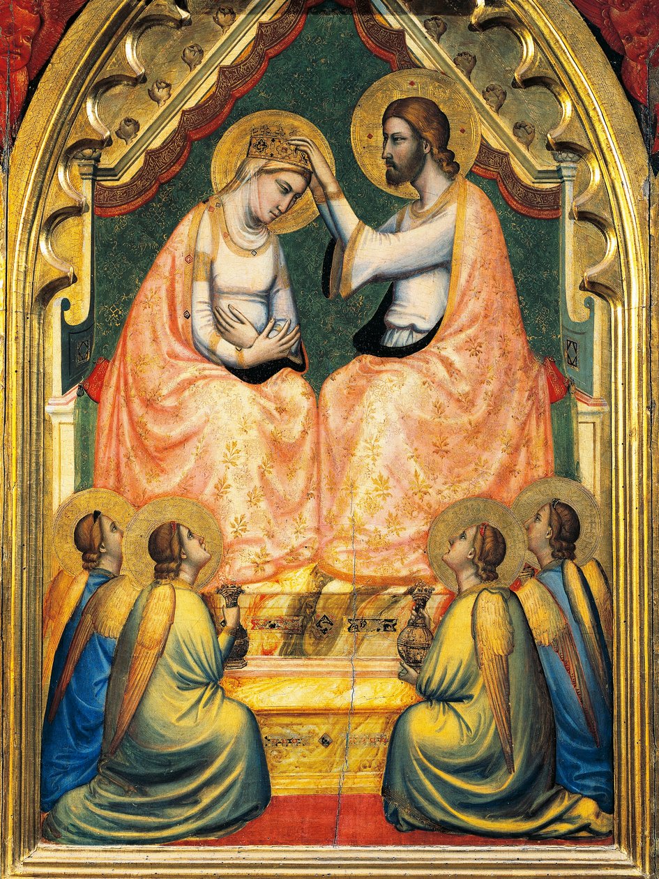 Italien, Firenze, Basilica of Holy Cross, Bandini Baroncelli Chapel, Coronation of Virgin, af Giotto (1267-1337), fresco, Detail af Giotto (c.1266 1337)