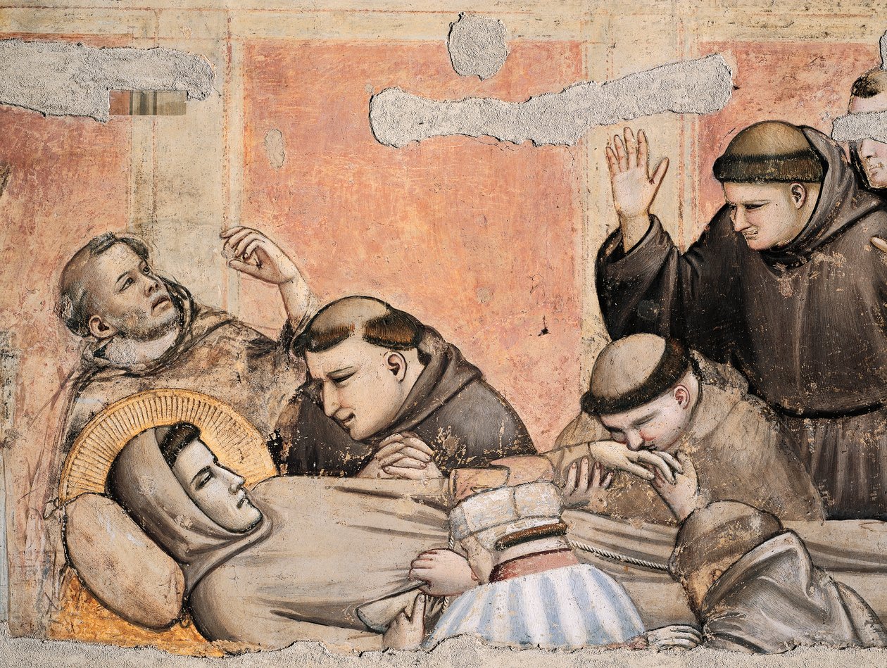 Italien, Firenze, Basilica of Holy Cross, Bardi Chapel, Death of St Francis af Giotto (1267-1337), fresco, Detail af Giotto (c.1266 1337)