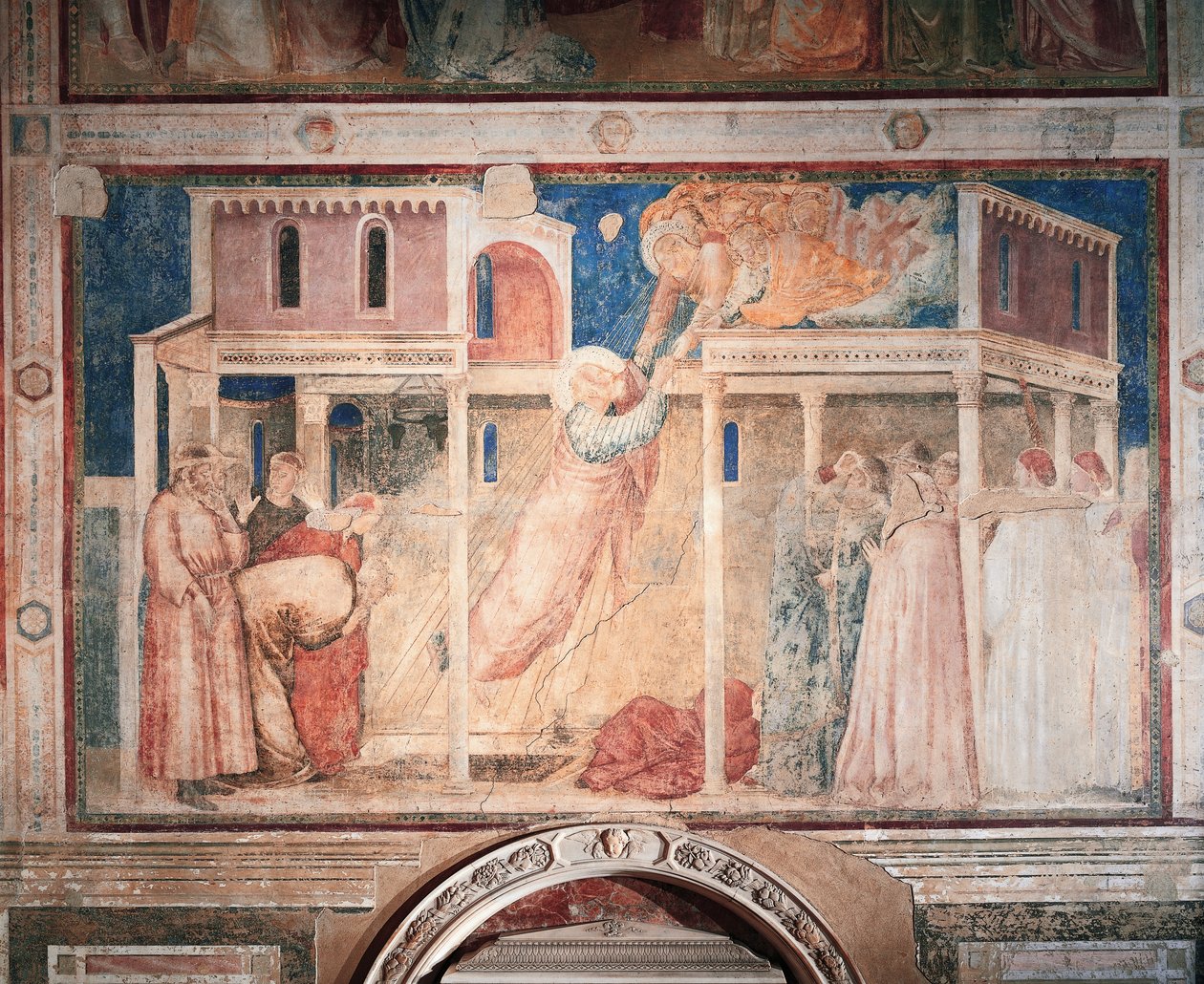 Italien, Firenze, Basilica of Holy Cross, Peruzzi Chapel, Historier om John Evangelist: kidnapning, af Giotto (1267-1337), fresco, detalje af Giotto (c.1266 1337)