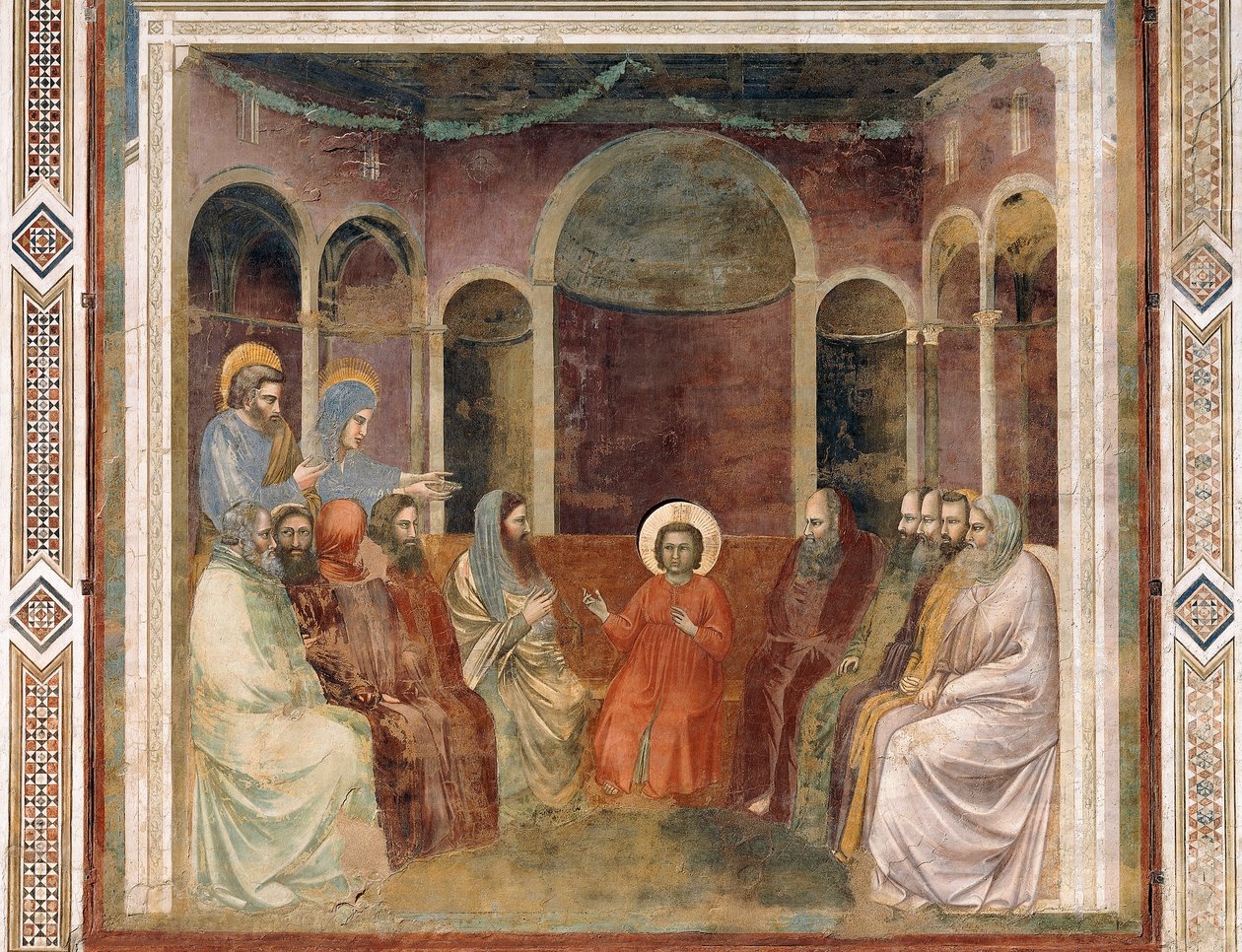 Jesus i templet blandt læger, detalje fra Kristi liv og lidenskab, af Giotto af Giotto (c.1266 1337)