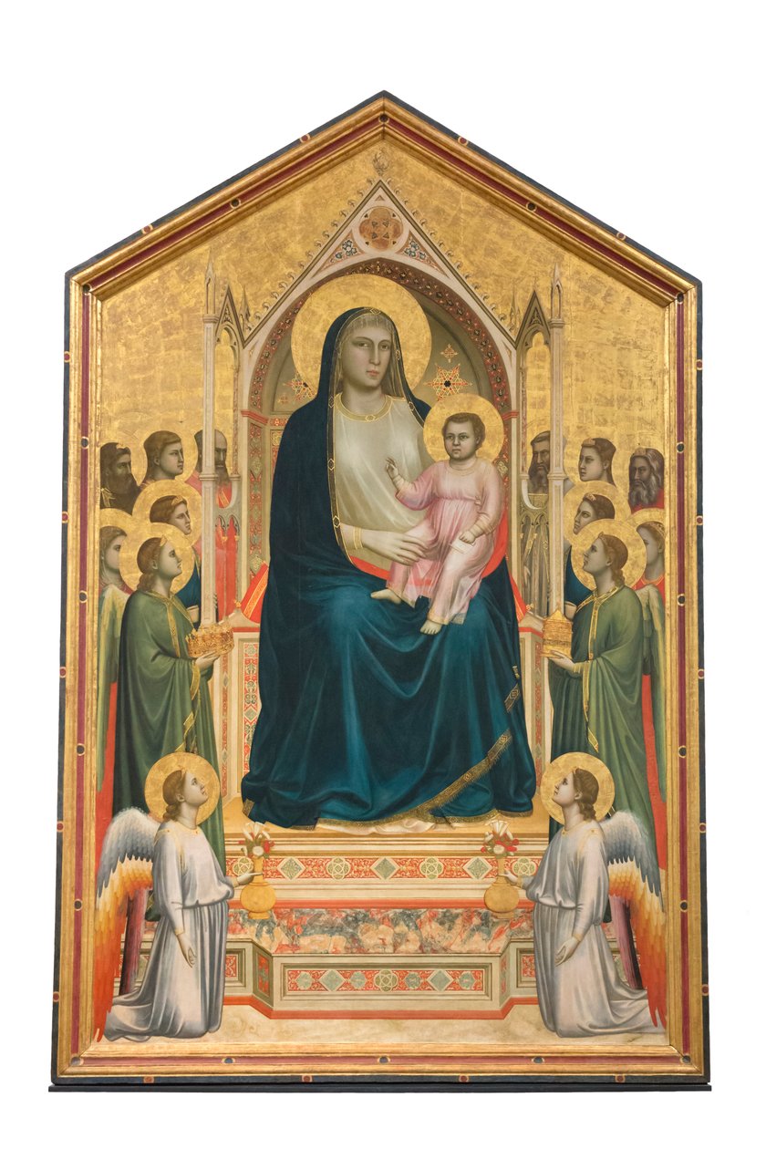 Madonna og barn troner med engle og helgener, "ognissanti maesta
