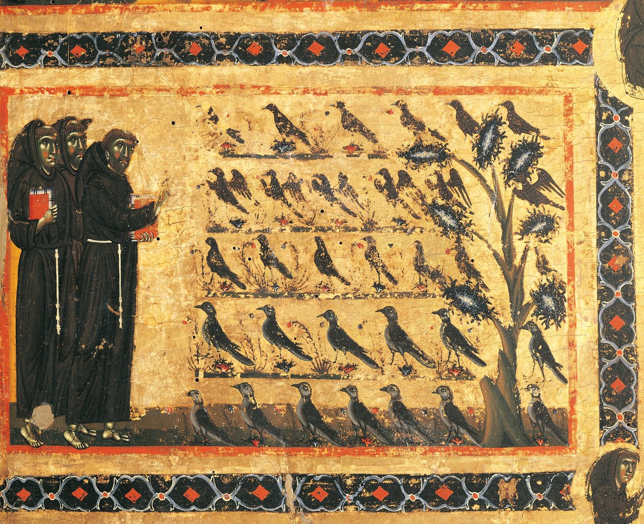 Historier om Sankt Frans: Sankt Frans prædiker for fugle, fresko af Giotto (1267-1337), ca. 1325. Bardi-kapellet i Vernio, Basilica of Santa Croce, Firenze. Italien af Giotto (c.1266 1337)