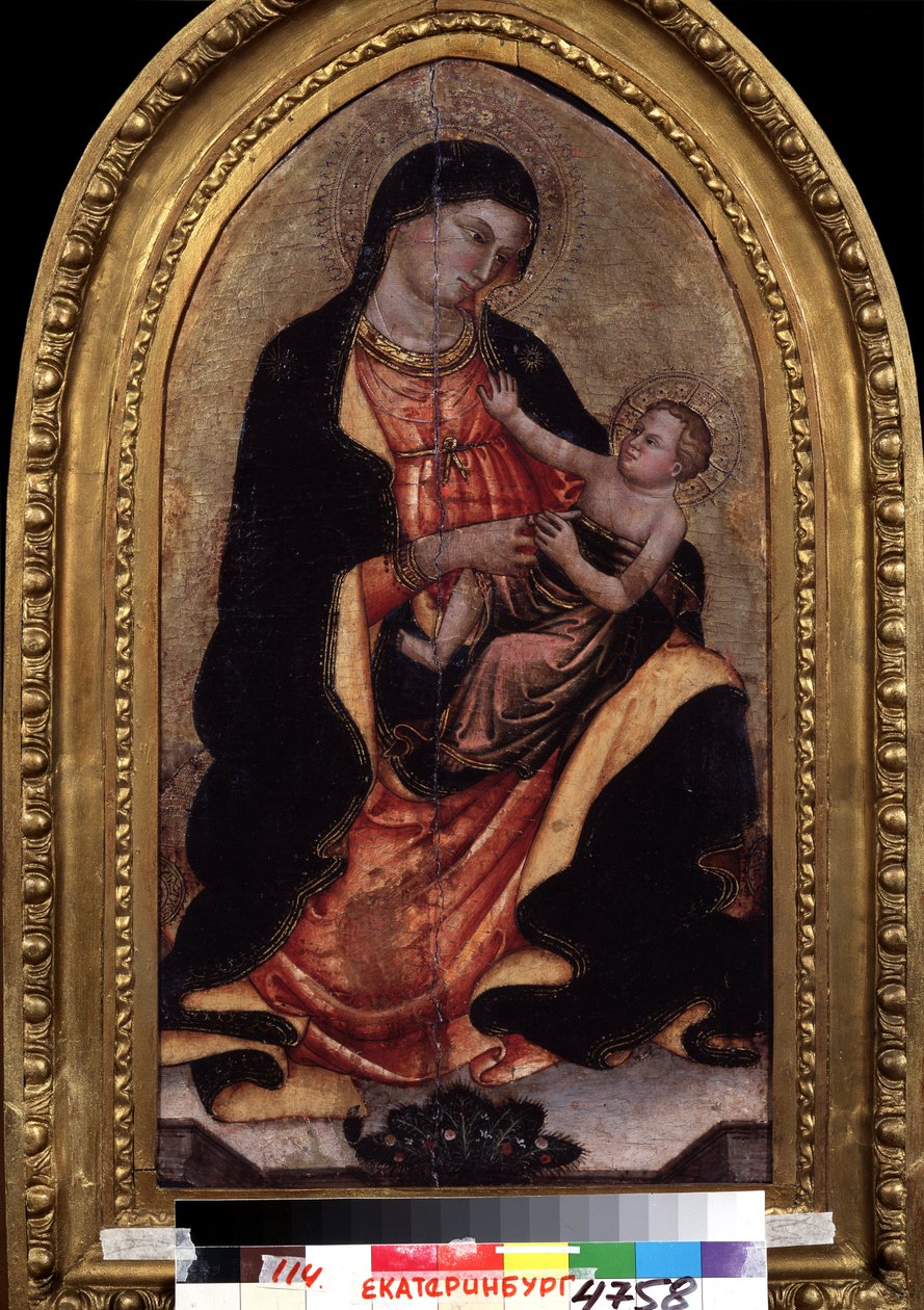 ""Jomfru og barn"" (Jomfru og barn). Maleri af Giotto di Bondone (1267-1337). Hundesyge på træ. National Museum of Fine Arts, Jekaterinburg (eller Jekaterinburg). Rusland af Giotto (c.1266 1337)