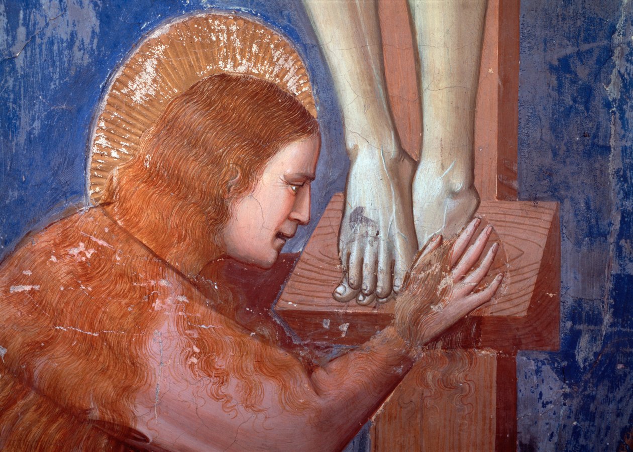 Korsfæstelse, detalje af Magdalene (Fresco af Giotto (c.1266 1337)