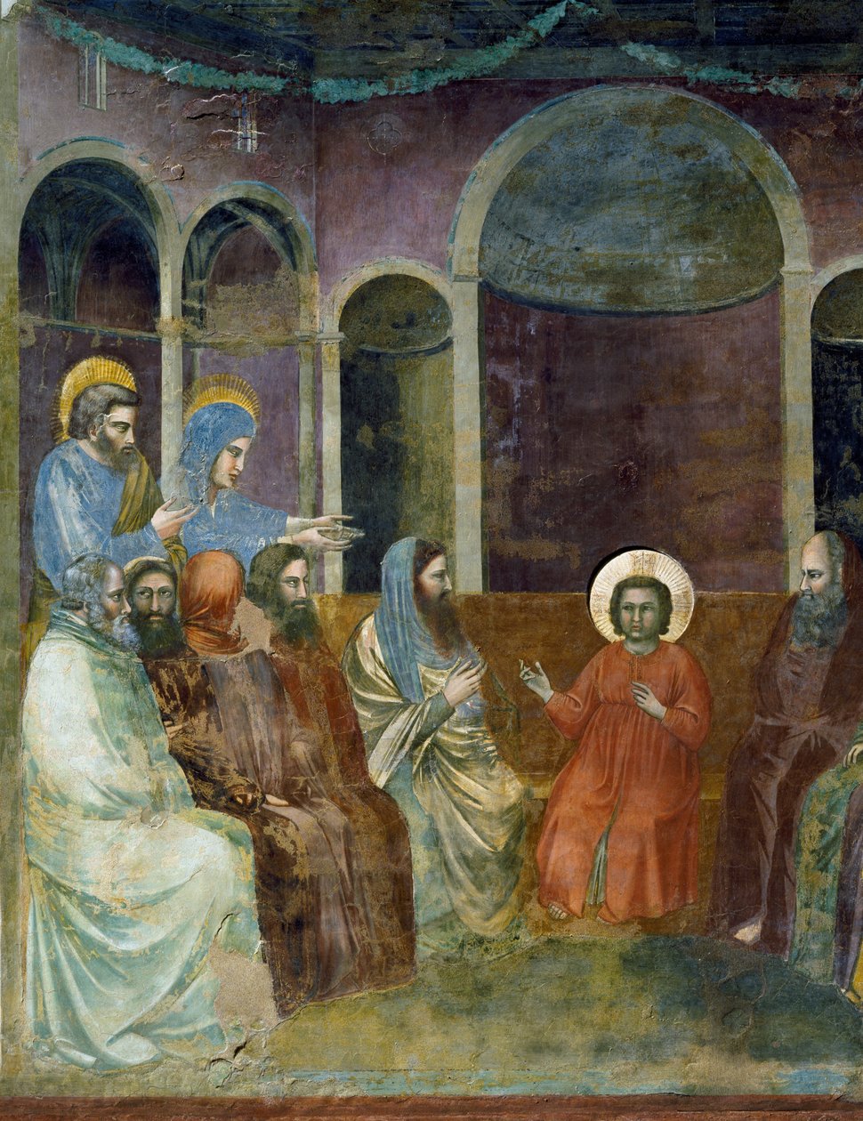 Jesus i templet blandt læger, detalje fra Kristi liv og lidenskab, af Giotto af Giotto (c.1266 1337)