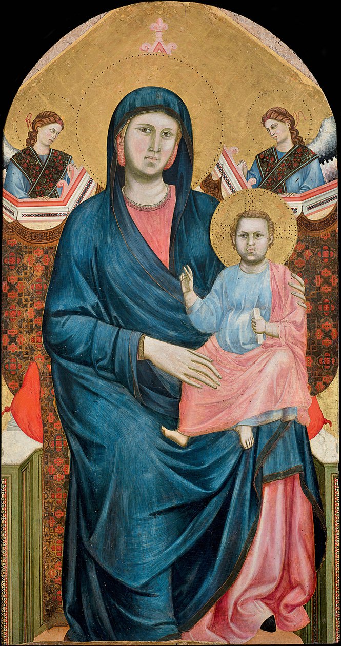 Madonna og barn troner med to engle af Giotto di Bondone (1266-1377). Tempera på panel, ca. 1288, Stiftsmuseet Santo Stefano i Firenze af Giotto (c.1266 1337)