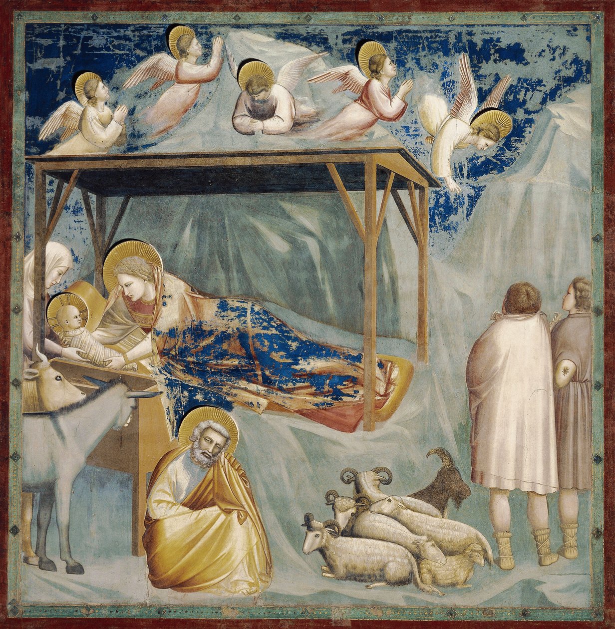 Nativity, af Giotto (1267-1337), detalje fra cyklussen af freskomalerier Life and Passion of Christ af Giotto (c.1266 1337)