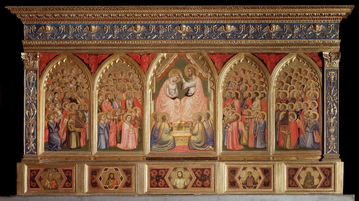 Polyptykon Baroncelli: Jomfruens kroning (Tempera på træ af Giotto (c.1266 1337)