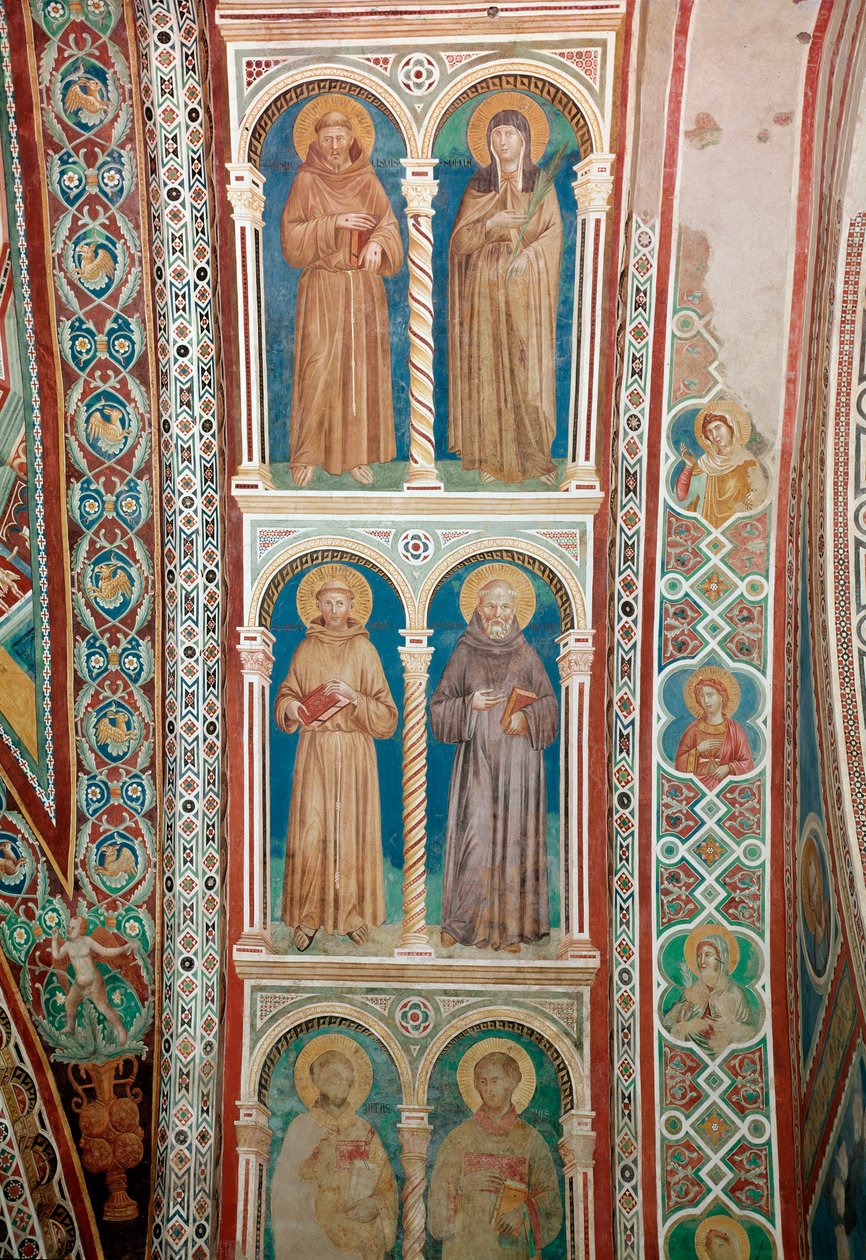Repræsentation af de hellige Francois af Assisi, Skt. Claire, Skt. Benedikte og Skt. Antonius af Padua (Fresco af Giotto (c.1266 1337)
