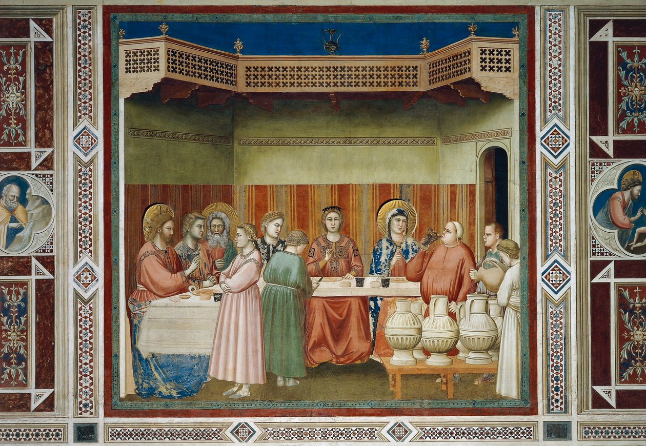 Brylluppet i Kana, detalje fra Kristi liv og lidenskab, af Giotto af Giotto (c.1266 1337)