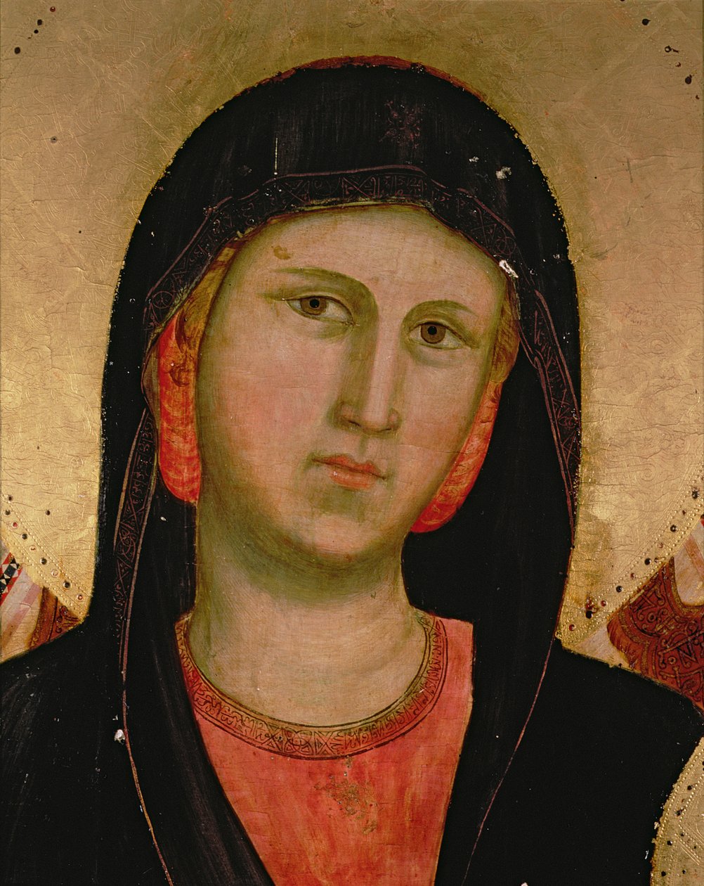 Madonna, fra Madonna and Child Enthroned detalje af 66535 se også 66536, 66538 & 66539 altertavle af Giotto di Bondone