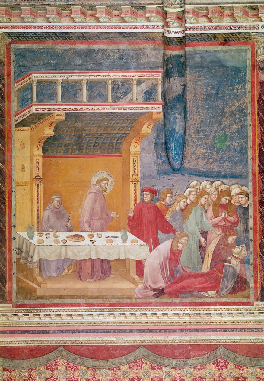 Den hellige Frans forudsiger en ridders død i Celano, ca.1297-99 af Giotto di Bondone
