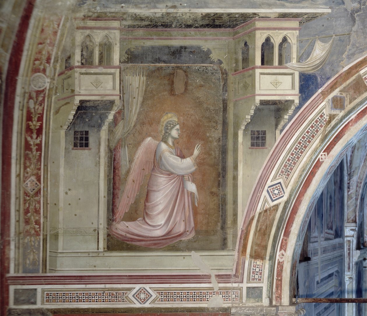 Bebudelsen, detalje af englen Gabriel, fra lunetten over alteret, fresko omkring 1305 af Giotto di Bondone