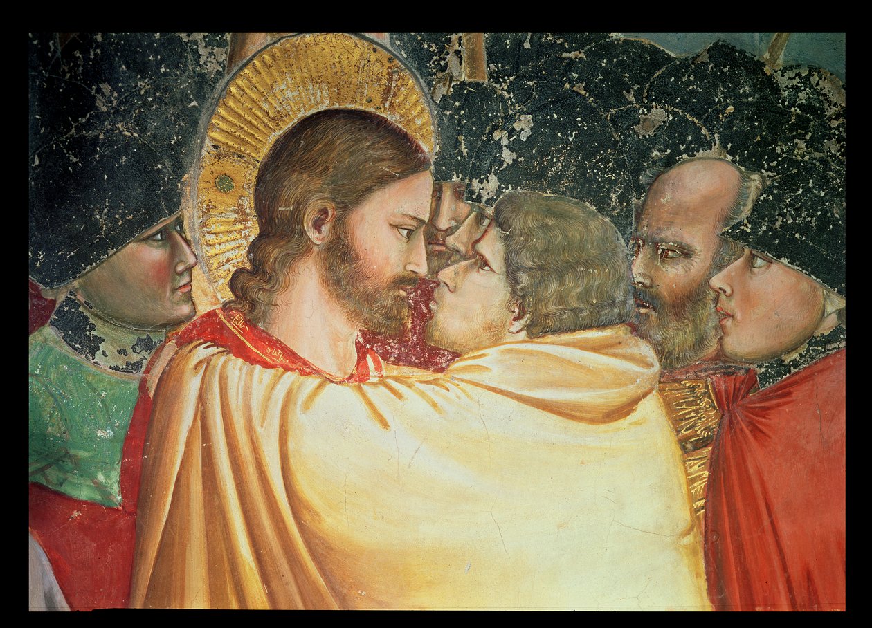 Kristi forræderi, detalje af kysset, ca. 1305 af Giotto di Bondone
