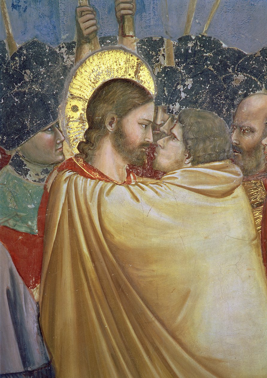 Kristi forræderi, detalje af kysset, ca. 1305 freskodetalje af 65199 af Giotto di Bondone