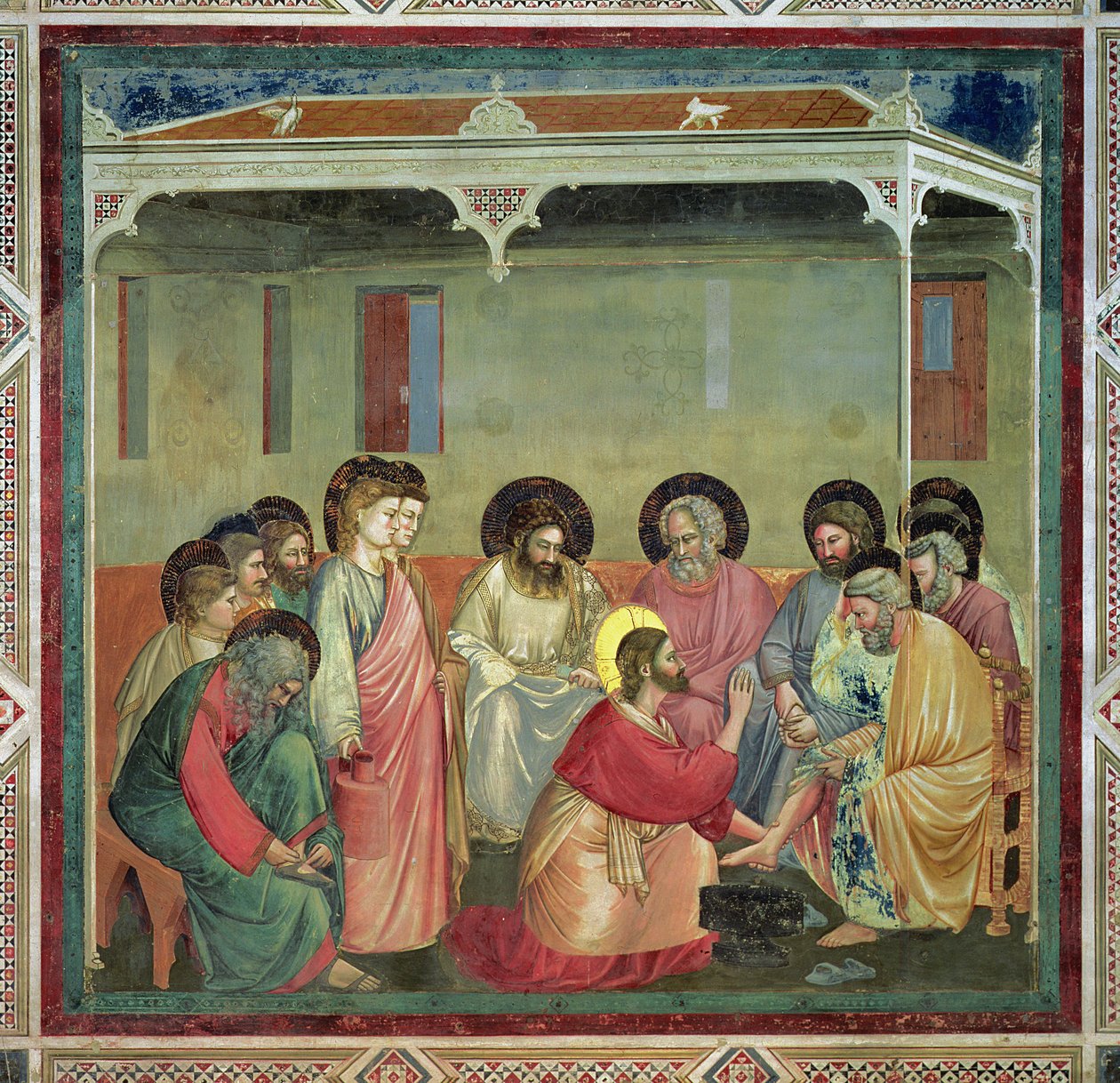 Kristus vasker disciplenes fødder, ca. 1305 (efter restaurering) (se også 65194) af Giotto di Bondone