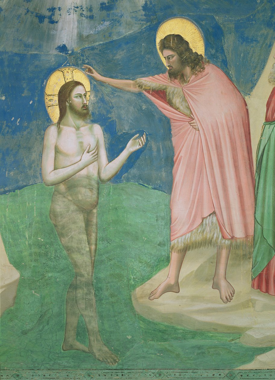 Kristi dåb, detaljer om Kristus og Johannes Døberen, 1303-05 af Giotto di Bondone