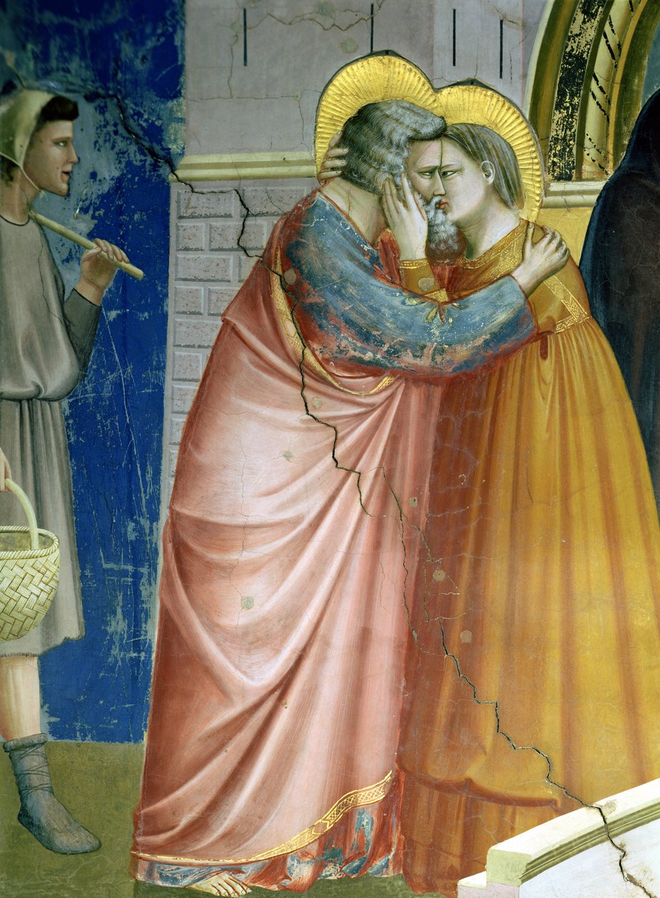 Mødet ved Den Gyldne Port, detalje af Joachim og St. Anne omfavnende, ca. 1305 (detalje af 65216) af Giotto di Bondone