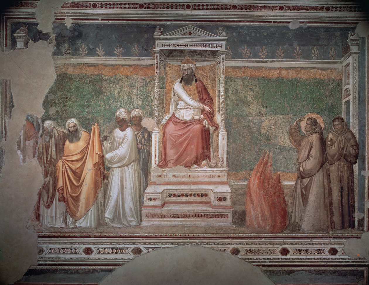 Retssag ved ild mod St. Frans af Assisi for sultanen af Egypten, fra Bardi-kapellet, ca. 1320 af Giotto di Bondone