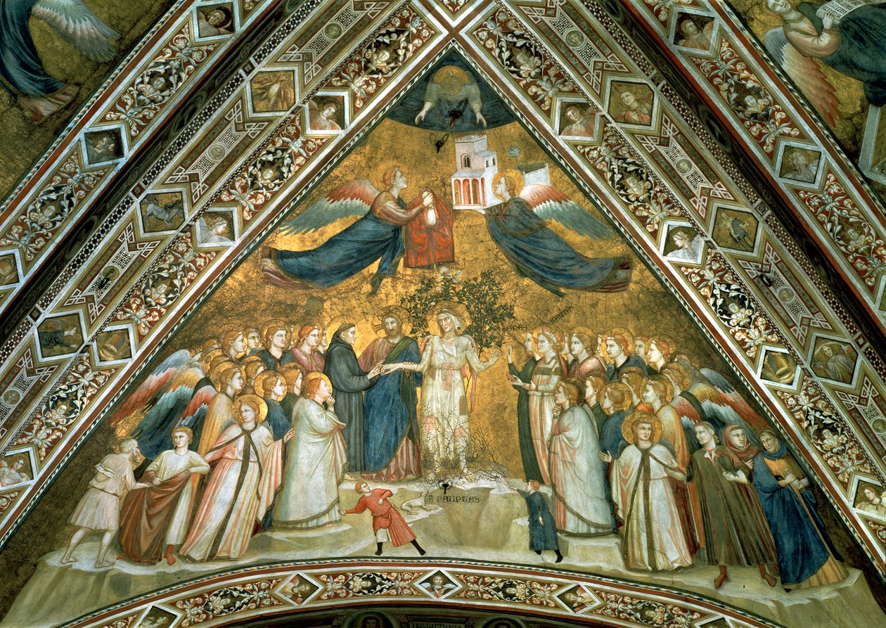 Franciskus mystiske ægteskab med hellig fattigdom af Giotto di Bondone school of Giotto di Bondone school of
