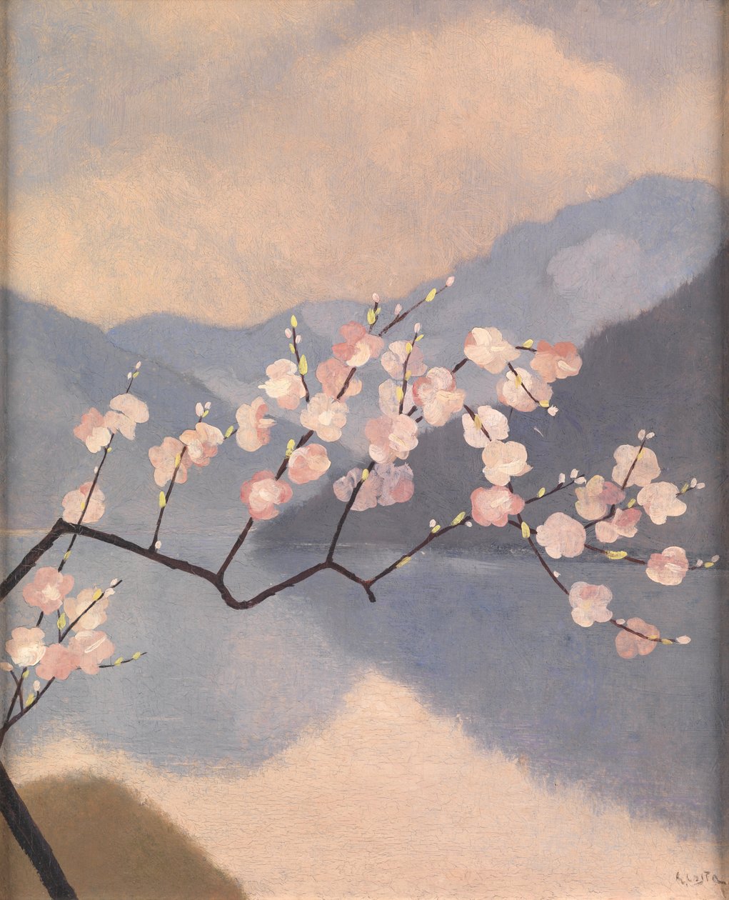 Blossom on the Lake (olie på panel) af Giovan Battista Costa
