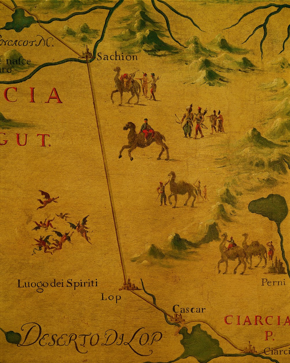 Lop-ørkenen og åndernes og spøgelsernes hjem, som Marco Polo krydsede den af Giovan Battista Ramusio