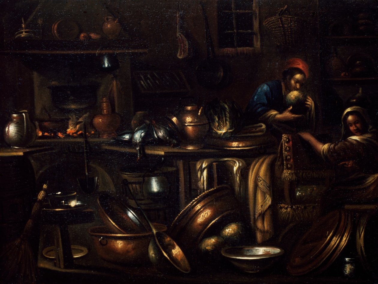 Køkkeninteriør, maleri af Gian Domenico Valentino (1639-1715), Italien af Giovan Domenico Valentino