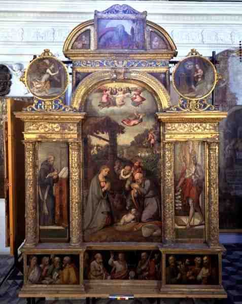 Polyptykon, der viser fødselaren og andre religiøse scener (olie på panel) af Giovan Filippo (School of) Crescuolo