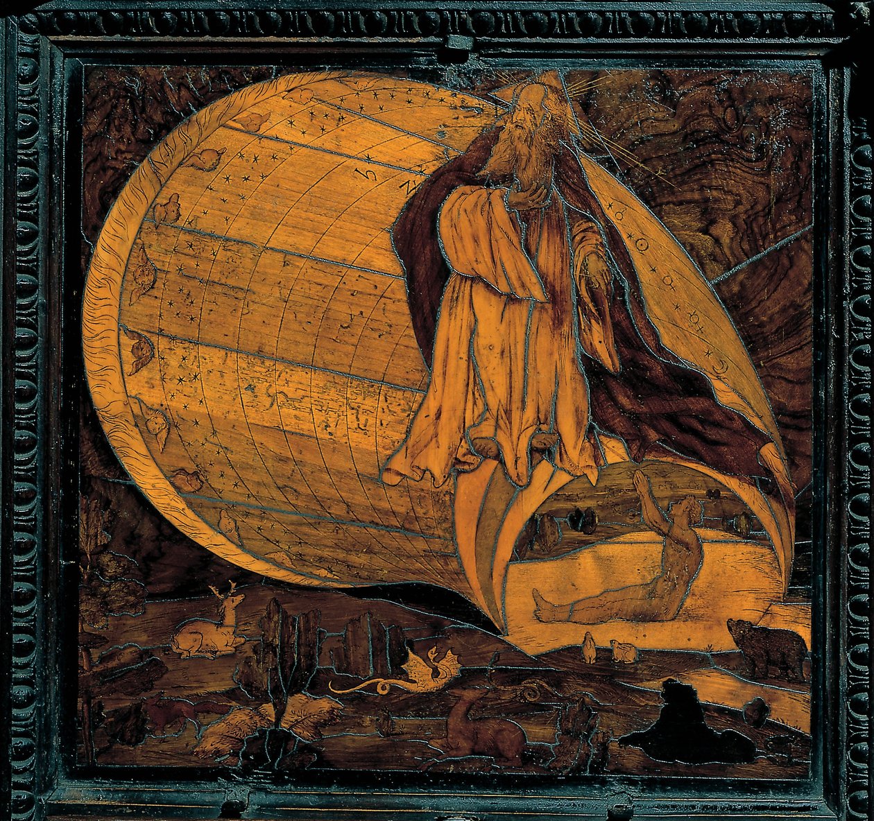 La Creation du monde - Marquetry af træ af Giovan Francesco Capoferri fra Lorenzo Lotto (1480-1556) - 1500-tallet - Santa Maria Maggiore-kirken, Bergamo af Giovan Francesco Capoferri