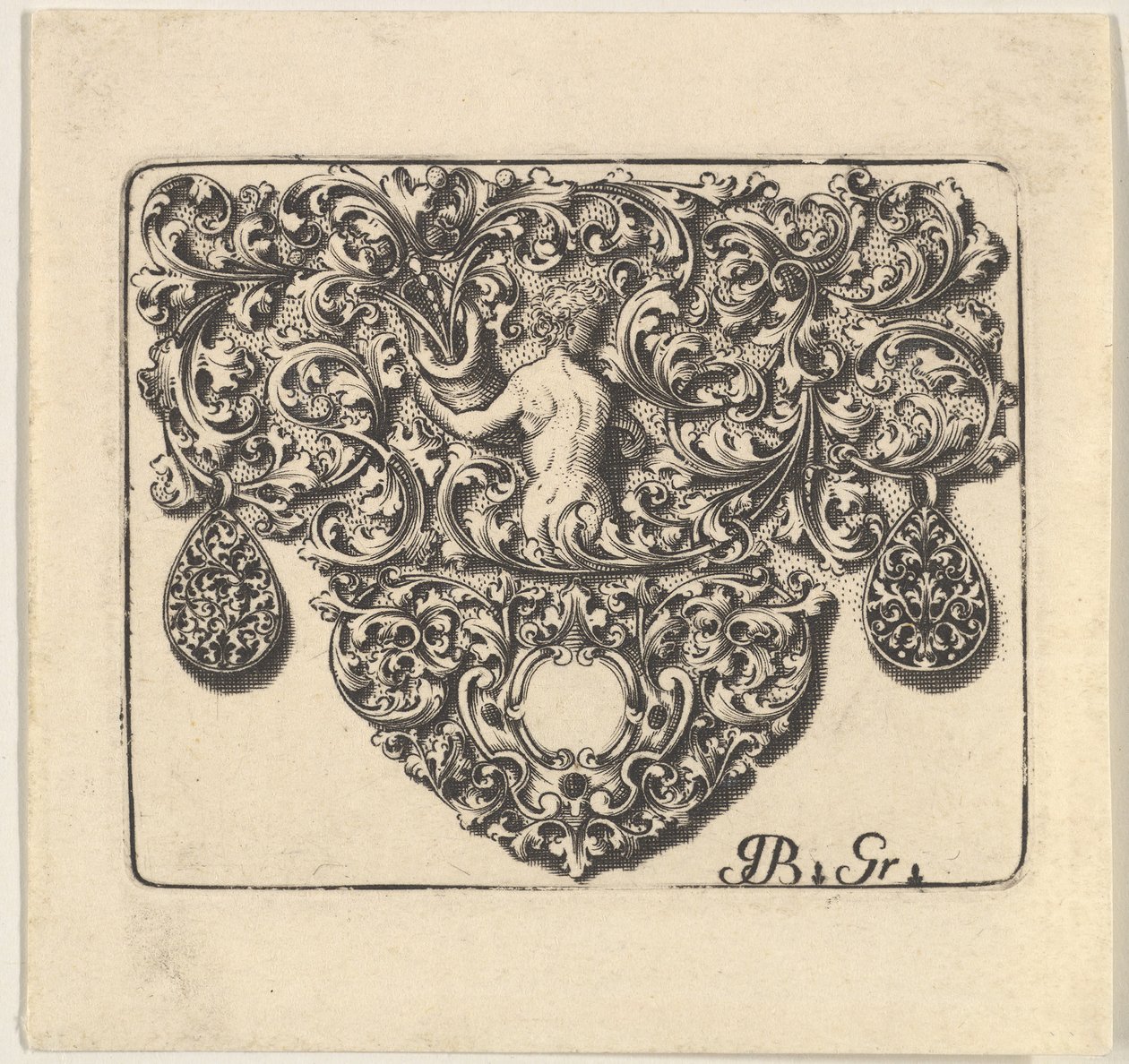 Guldsmedepynt med en ung mand, der holder et overflødighedshorn, 1709. af Giovani Battista Grondoni
