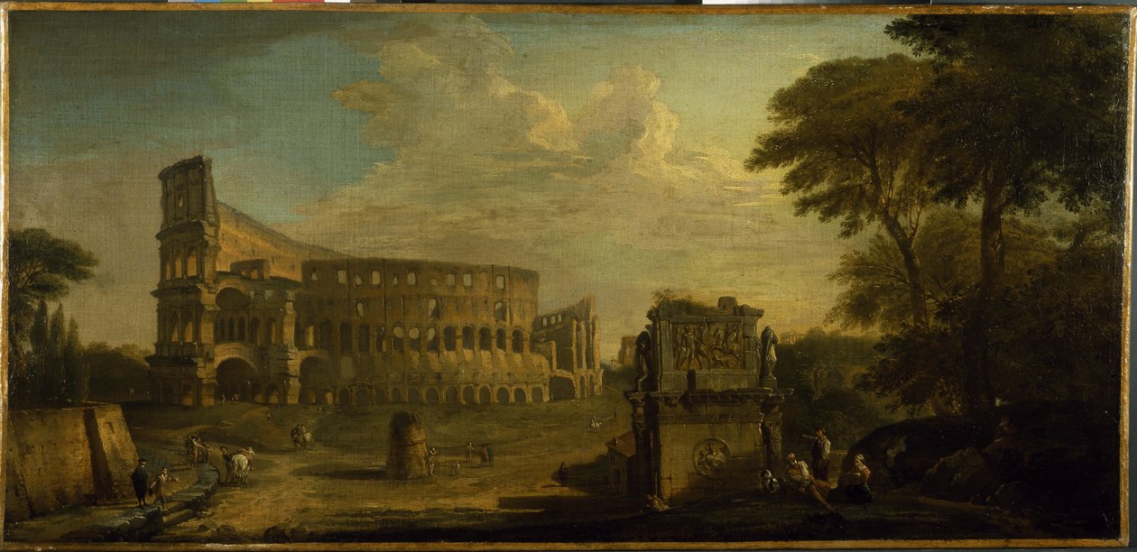 Udsigt over Colosseum, Rom (olie på lærred) af Giovani Paolo (attr. to) Panini