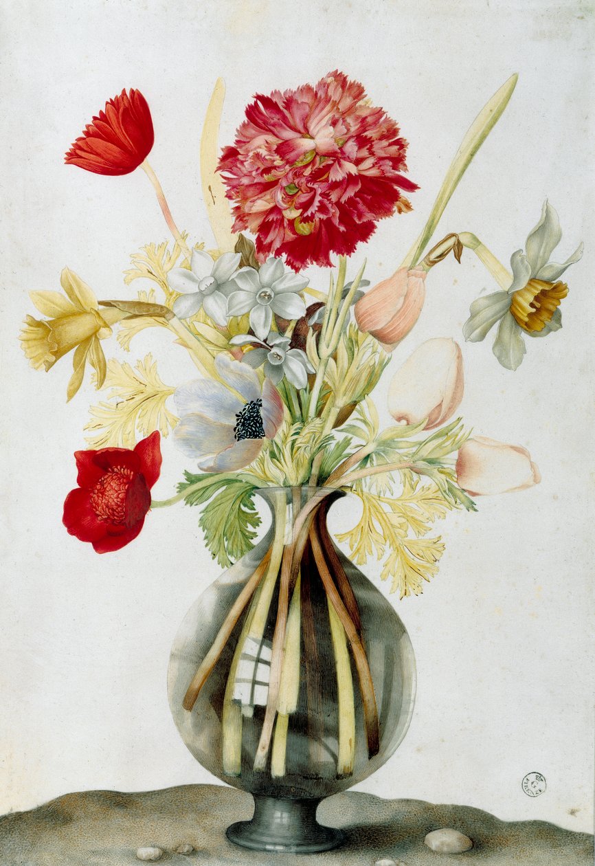 Glasvase med et bundt blomster af Giovanna Garzoni