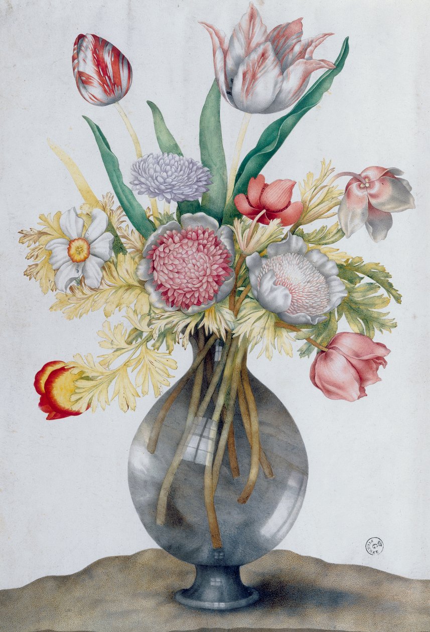 Glasvase med et bundt blomster (wc) af Giovanna Garzoni