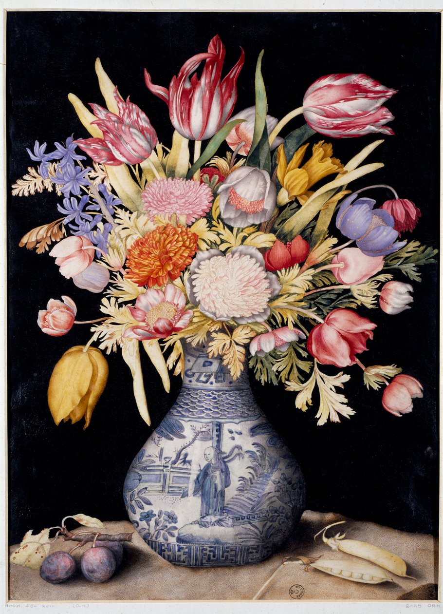 Ming vase med blomster (wc på pergament) af Giovanna Garzoni
