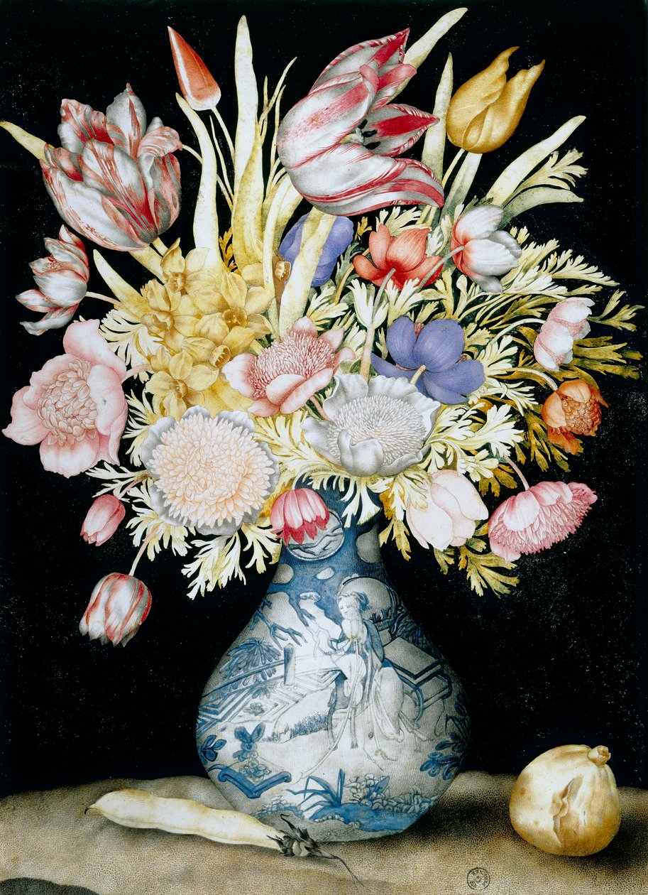 Vase af kinesisk porcelæn med et bundt blomster (wc) af Giovanna Garzoni