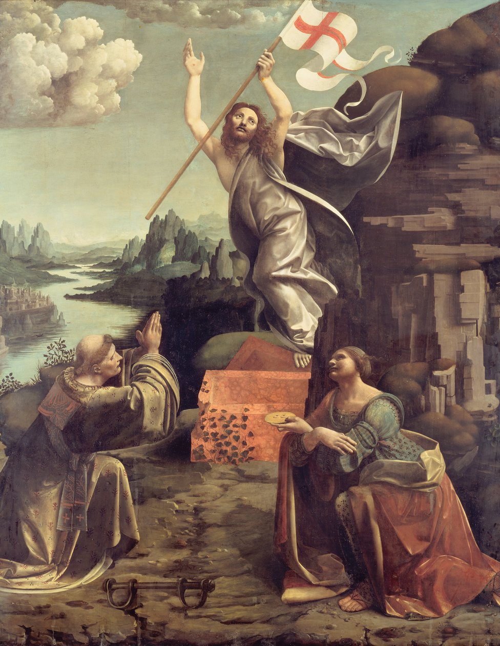 Kristi opstandelse med Saint Leonard af Noblac og Lucia af Giovanni Antonio Boltraffio