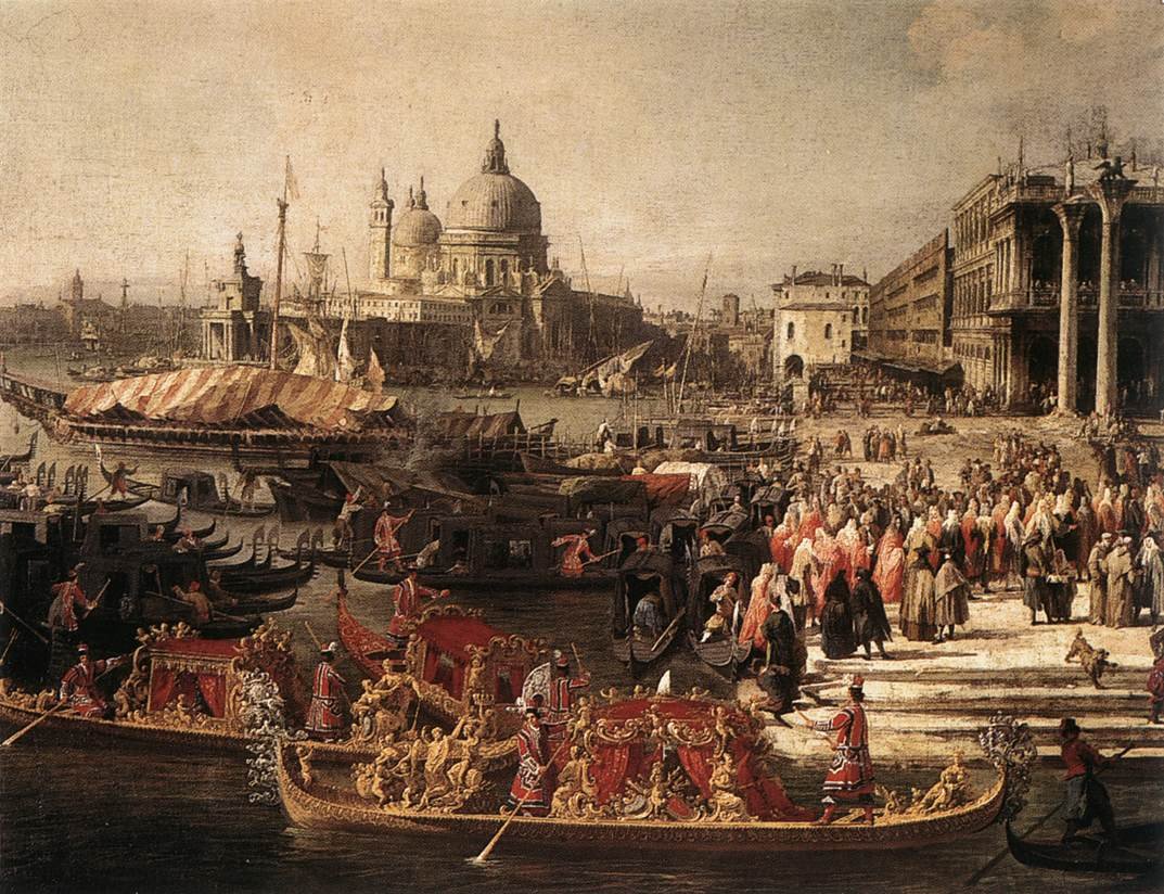 Den franske ambassadørs ankomst til Venedig af Giovanni Antonio Canal