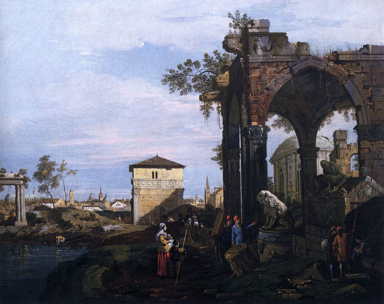 Capriccio med ruiner og Porta Portello, Padua af Giovanni Antonio Canal