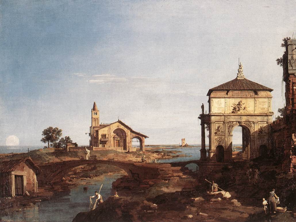 Capriccio med venetianske motiver af Giovanni Antonio Canal
