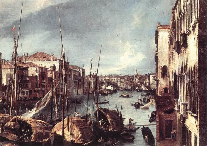 Canal Grande med Rialto -broen i baggrunden (detaljer) af Giovanni Antonio Canal
