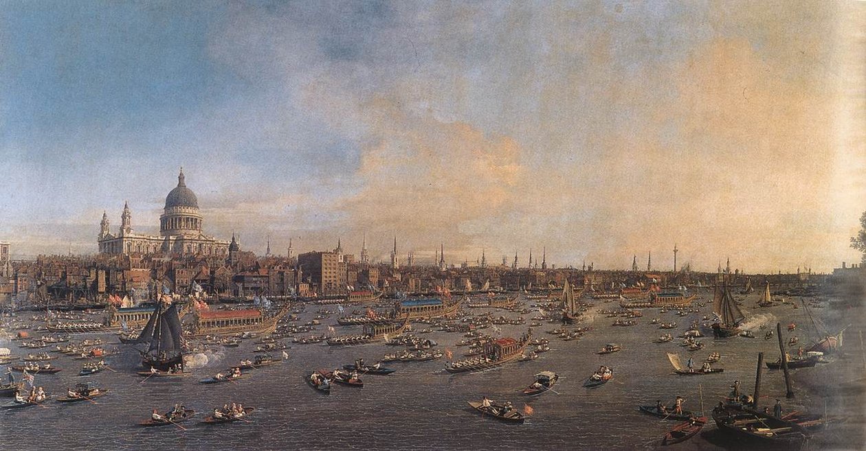 Themsen med St. Pauls -katedralen på Lord Mayors Day af Giovanni Antonio Canal