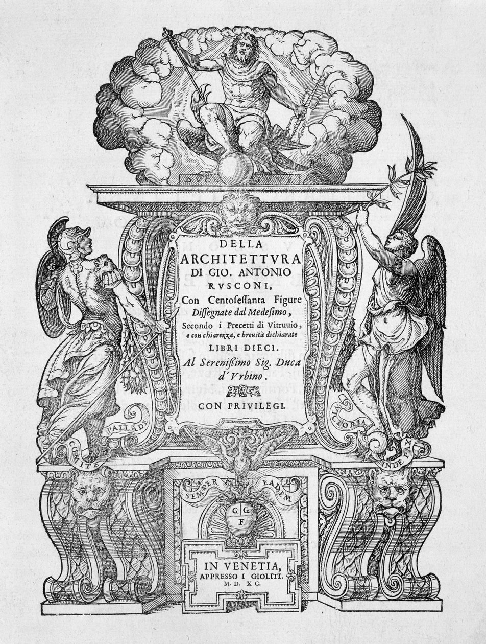 Titelbladet til "Della Architettura", udgivet i 1590 af Giovanni Antonio Rusconi